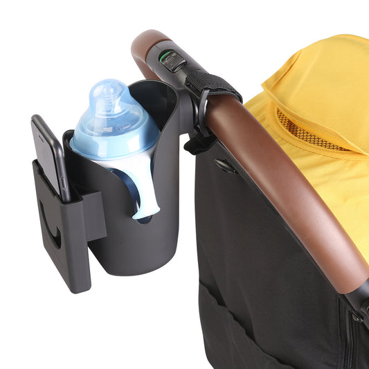 2-in-1 Baby Stroller Cup Holder & Mobile Phone Stand – Universal Adjustable Drink & Phone Mount for Trolleys