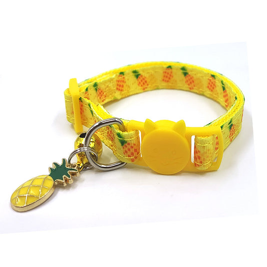 Pet Print Bell Cat Collar – Adjustable Nylon Strap with Cute Fruit Patterns