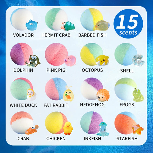 Bath Bombs for Kids with Surprise Inside, 15 Pack Kids Bath Bombs Gift Set, Natural Organic Kids Bubble Bath Fizzy with Bath Toy