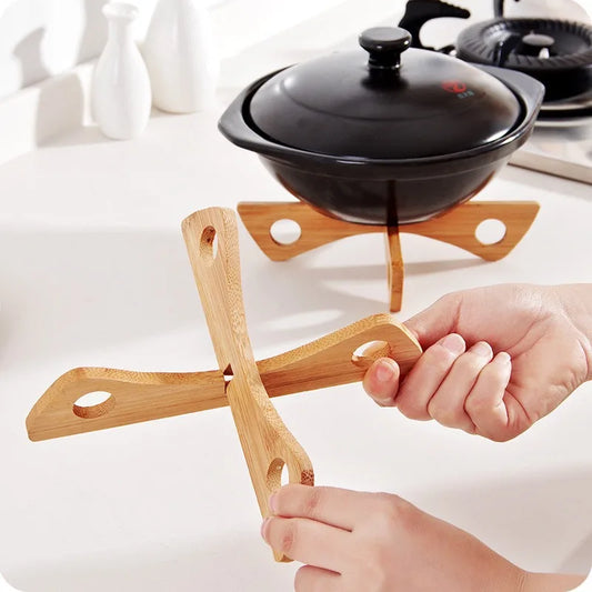 Wooden Cross Tray Holder – Removable Anti-Slip Table Mat for Heat & Steam Protection