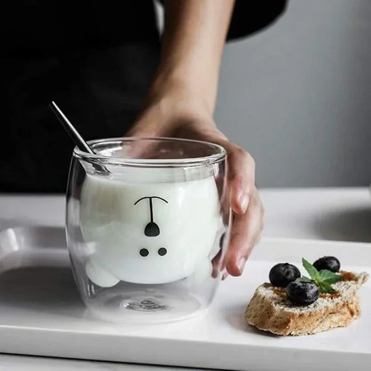 Creative Cute Bear Double-layer Coffee Mug Double Glass Cup Carton Animal Milk Glass Lady Cute Cat Duck Dog Gift Christmas Gift