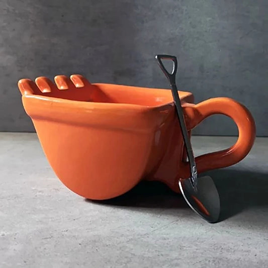 3D Excavator Bucket Coffee Mug with Shovel Spoon – Creative Construction-Themed Cup
