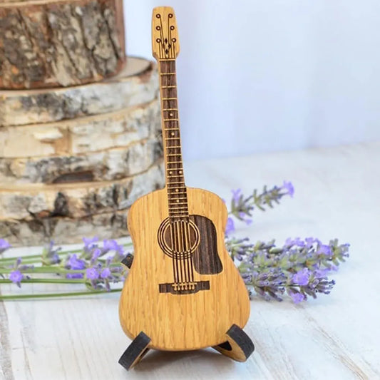 Wooden Guitar Pick Box with Stand and 3 Picks