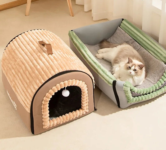 KEMORELA Thickened All-Season Enclosed Pet Bed – Portable Dog & Cat Tent House with Washable Bedding for Small, Medium & Large Pets