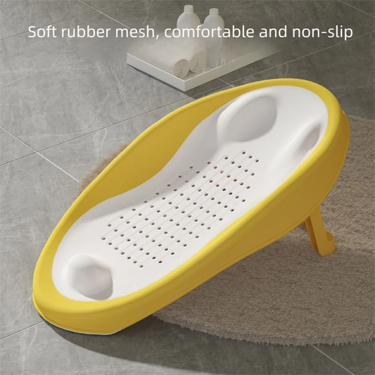 Foldable Baby Bath Seat – Non-Slip Infant Bathtub Support with Ergonomic Backrest & Draining Net for Newborns