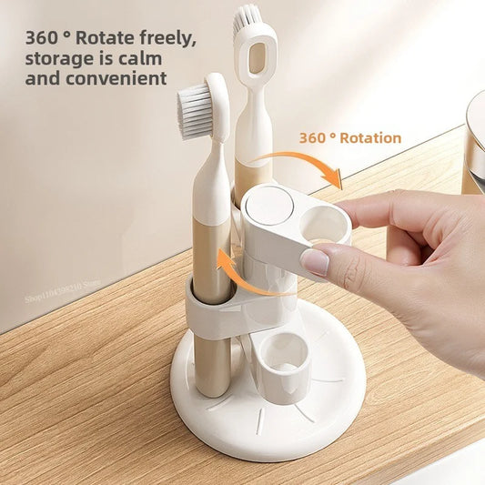 360° Rotating Toothbrush Holder – Non-Slip PVC Storage Cylinder for Bathroom & Home Organization