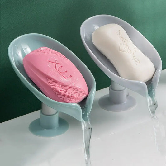 2 stuks Zeepbakje met afvoerpunt, bladvormig zeepbakje met zuignap, droogrek voor douche spons, keuken en badkamer accessoires
