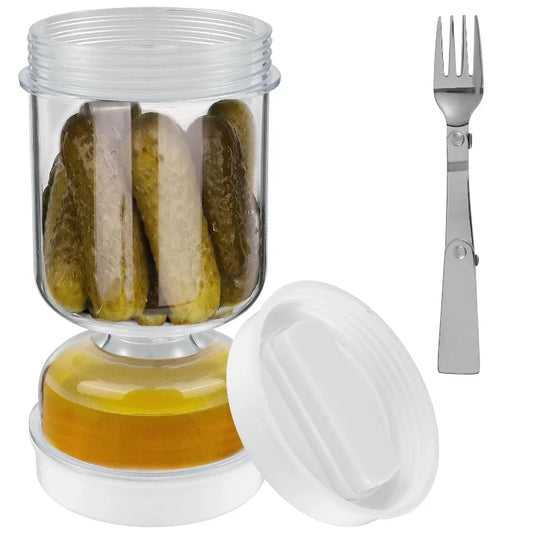 Pickle Jar with Fork & Juice Separator – Hourglass Dispenser for Pickles, Olives & Cucumber Storage