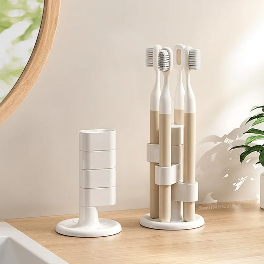 360° Rotating Toothbrush Holder – Non-Slip PVC Storage Cylinder for Bathroom & Home Organization
