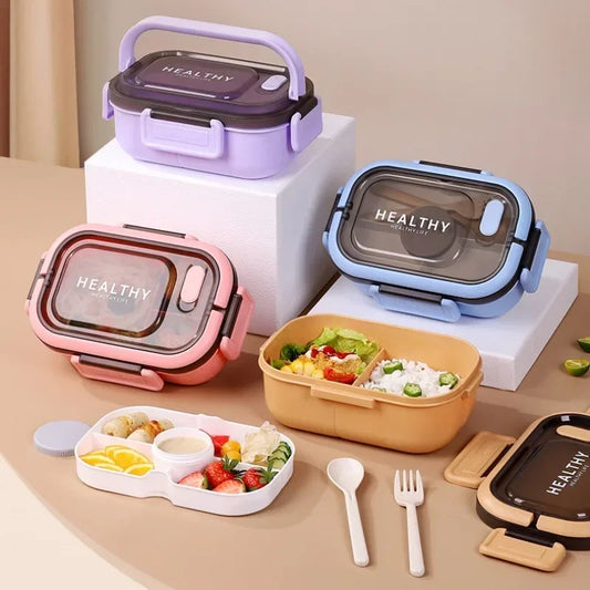 Leakproof Bento Lunch Box with Tableware – Microwave-Safe Divided Food Container for Office, Picnic & Camping