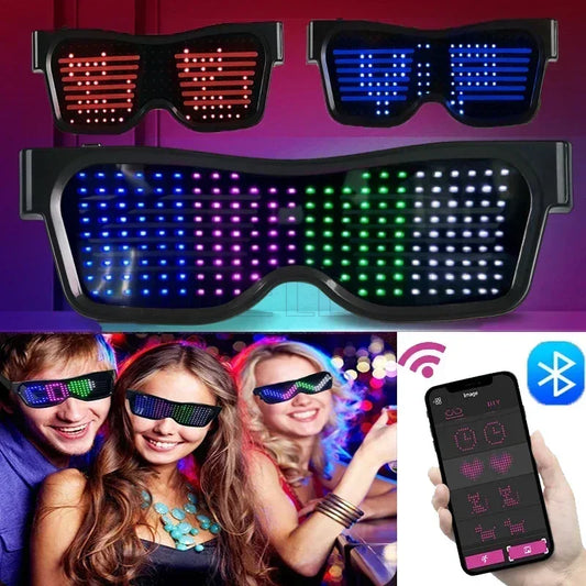 Multilingual LED Glasses Bluetooth DIY Text Graffiti RGBW/RED/Green Color for Party Rave Music Festival Glow Glasses APP Control