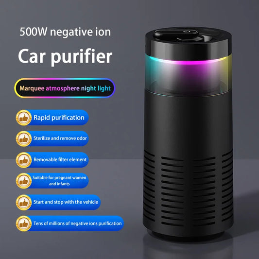 2025 New Car Air Purifier 24 Hours Remove Formaldehyde & Odors 360° 2-Mode with Mood Light USB Rechargeable for New Car & Travel