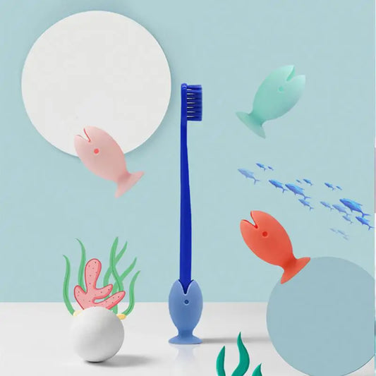 Fish-Shaped Silicone Toothbrush Holder – Standing Toothbrush Rack with Suction Cup & Portable Toothbrush Cover for Bathroom Storage