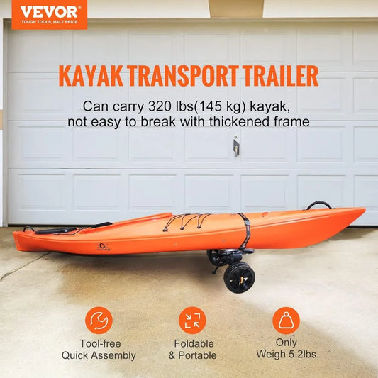 Kayak & Canoe Trolley Cart – 10" Solid Tires, 320 lbs Load Capacity, Adjustable Brackets & Straps