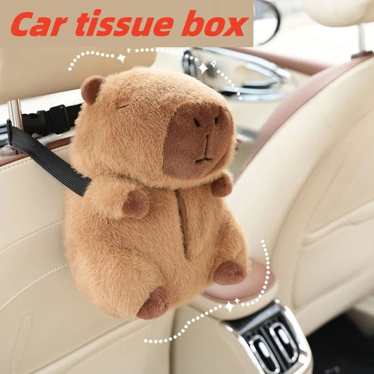 Capybara Plush Car Tissue Box – Hanging Backseat Tissue Holder & Cute Auto Interior Decoration Toy
