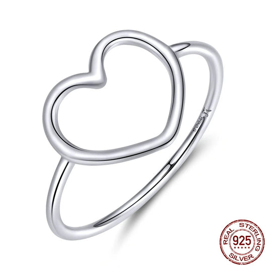 Sterling Silver Hollow Heart Minimalist Ring for Women