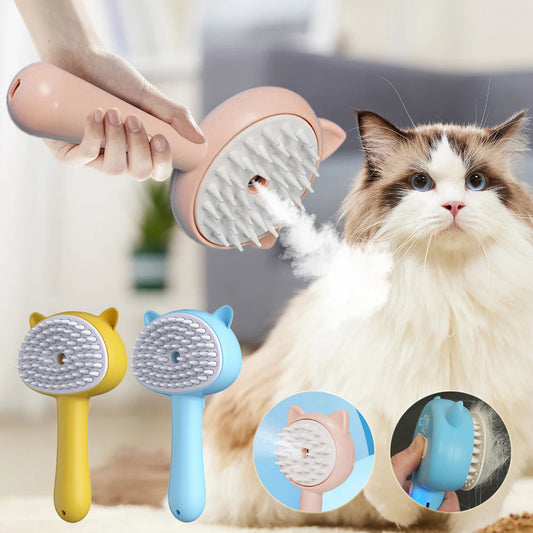 Rechargeable Pet Grooming Brush with Mist – Self-Cleaning Hair Remover & Massager for Cats and Dogs
