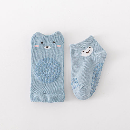 Children’s Knee Pads & Floor Socks Set – Breathable Combed Cotton Non-Slip Socks for Crawling Babies