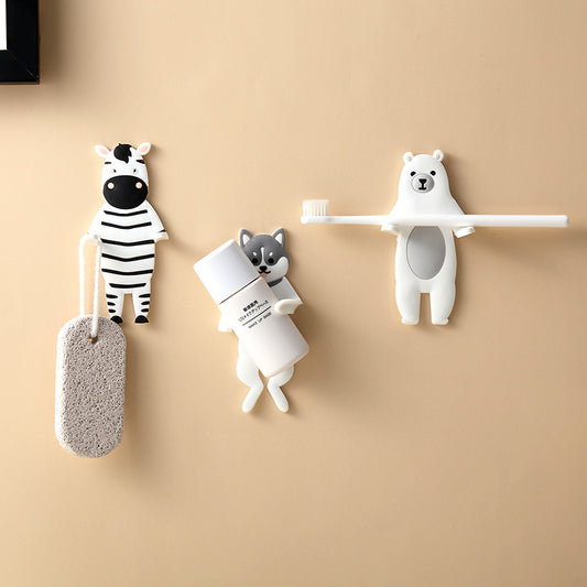 Cute Animal Adhesive Wall Hooks – Bendable, Reusable Double Hooks for Doors, Bathroom & Kitchen Storage