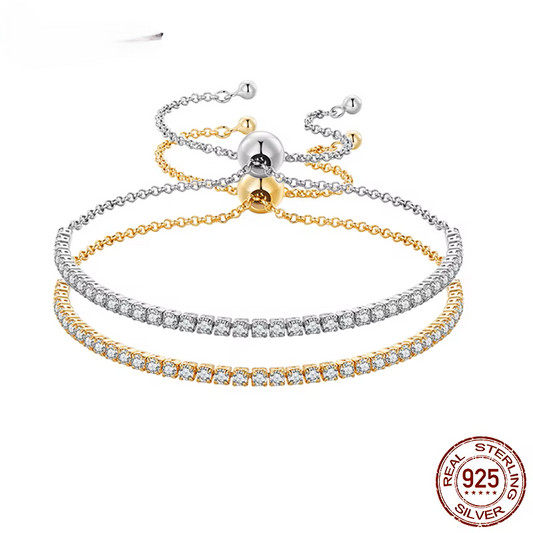 Gold Plated Sterling Silver Classic Cubic Zirconia Tennis Bracelet for Women