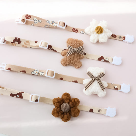 Cartoon Pet Collar with Bell – Adjustable Soft Polyester Collar for Cats & Small Dogs