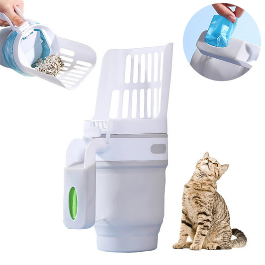 Upgrade 2-in-1 Cat Litter Scoop with Waste Bag System – Foldable Bottom & Easy Clean Design