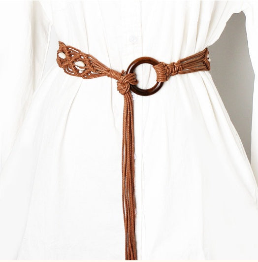 Ethnic Style Woven Wide Belt Women's Dress Casual All-match Decorative Tassels Rope Waist Chain Bohemian Accessories