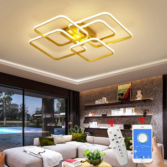 LumoGold™ Modern Dimmable LED Ceiling Light – Elegant Indoor Lamp for Living Room & Bedroom