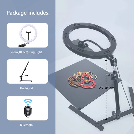 26Cm Video Youtube Fill Ring Light Lamp Live Cook Photography Lighting Phone Ringlight Tripod Stand Led Selfie Remote