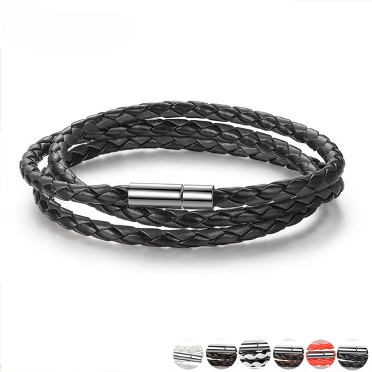 PU Leather Multi-Layer Braided Wrap Bracelet with Magnetic Clasp – Unisex