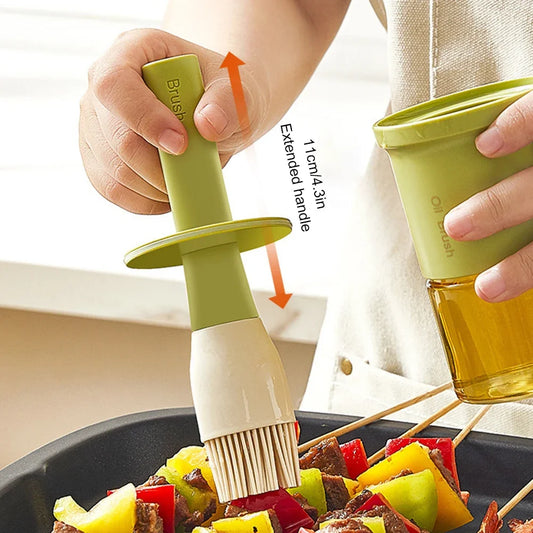 Silicone Oil Brush with Bottle – Food-Grade Glass Oil Dispenser Brush for Cooking, Baking, Pancakes & BBQ