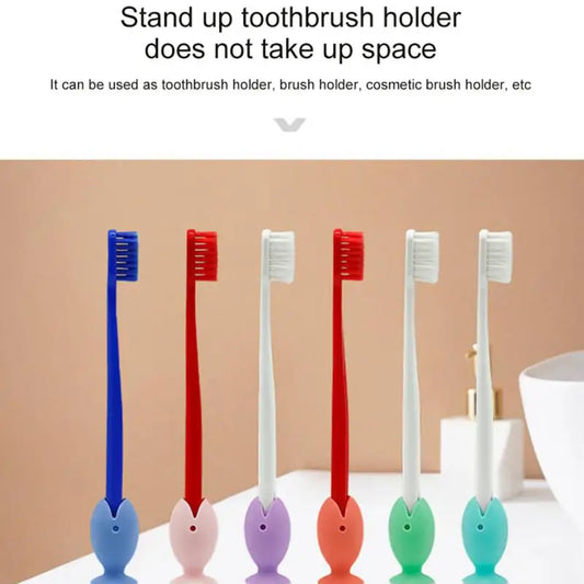 Fish-Shaped Silicone Toothbrush Holder – Standing Toothbrush Rack with Suction Cup & Portable Toothbrush Cover for Bathroom Storage