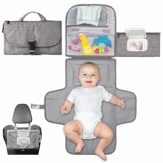 Portable Waterproof Baby Changing Pad with Wipes Pocket & Storage