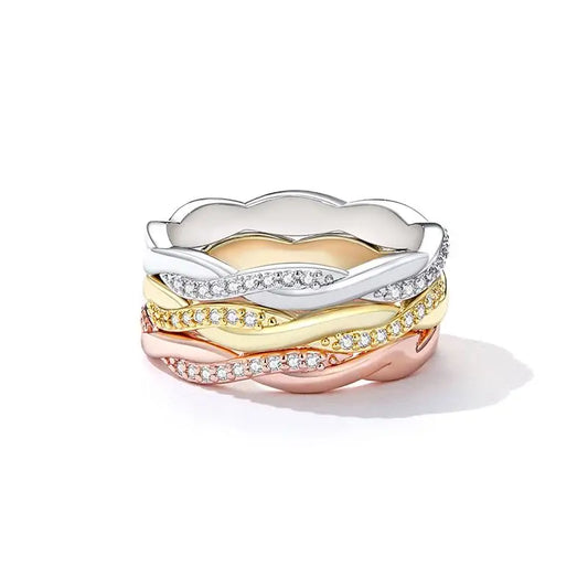 Sterling Silver Twisted Rope Cubic Zirconia Stackable Eternity Ring for Women