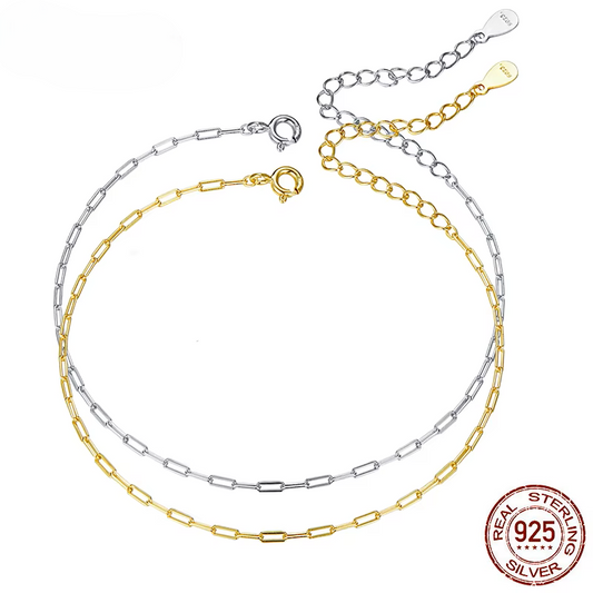 Sterling Silver Gold Cable Chain Adjustable Bracelet for Women