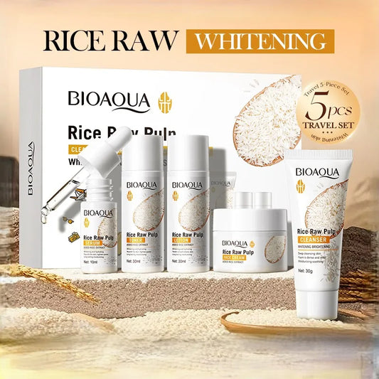 Rice Puree Skin Care Set & Soap Whitening Brighten Hydrating Moisturize  facial cleanser+toner+essence+lotion+cream skincare