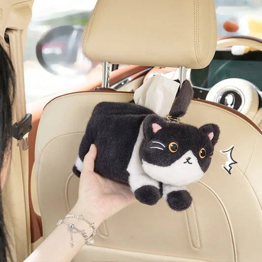 Cute Plush Cat Car Tissue Holder – Hanging Car Paper Box & Interior Decoration Accessory