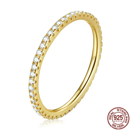 Gold Plated Sterling Silver Full Paved Cubic Zirconia Stackable Ring for Women