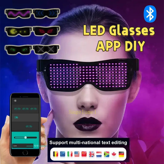 Multilingual LED Glasses Bluetooth DIY Text Graffiti RGBW/RED/Green Color for Party Rave Music Festival Glow Glasses APP Control