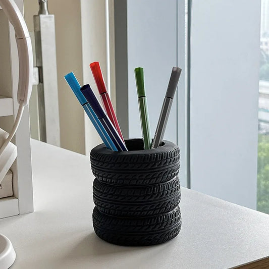Tire-Shaped Desk Pen Holder & Organizer for Office and Home