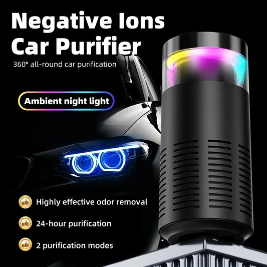 2025 New Car Air Purifier 24 Hours Remove Formaldehyde & Odors 360° 2-Mode with Mood Light USB Rechargeable for New Car & Travel