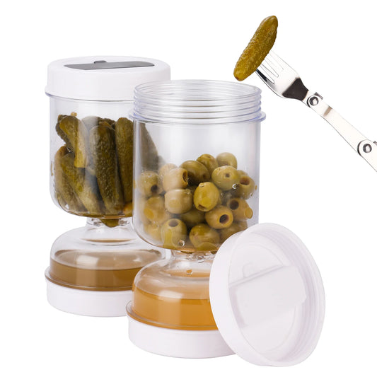Pickle Jar with Fork & Juice Separator – Hourglass Dispenser for Pickles, Olives & Cucumber Storage
