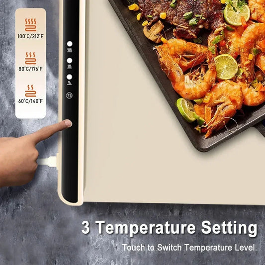 Foldable Silicone Electric Food Warming Tray with 3 Heat Levels