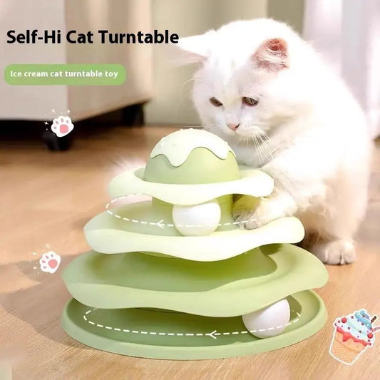 3-Layer Cat Turntable Toy – Interactive Spinning Tower Track for Kittens & Adult Cats (Battery-Free)