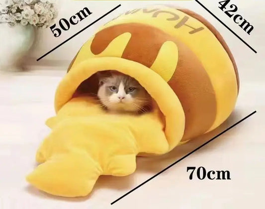 Semi Closed Warm Cute Cat Nest Dog Nest Winnie The Pooh Plush Honey Pot Pet Nest Exit Cat Nest