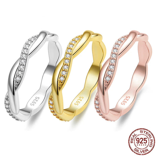 Sterling Silver Twisted Rope Cubic Zirconia Stackable Eternity Ring for Women