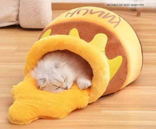 Semi Closed Warm Cute Cat Nest Dog Nest Winnie The Pooh Plush Honey Pot Pet Nest Exit Cat Nest