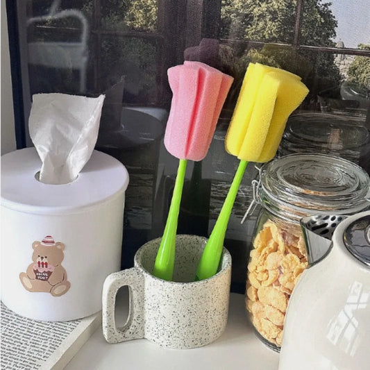 Creative Tulip Cup Cleaning Brush – Portable Long-Handle Sponge Cleaner for Cups & Bottles