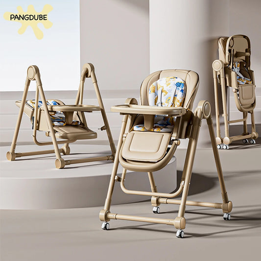 PANGDUBE 2-in-1 Convertible Baby High Chair & Rocker with Wheels and Dual Trays