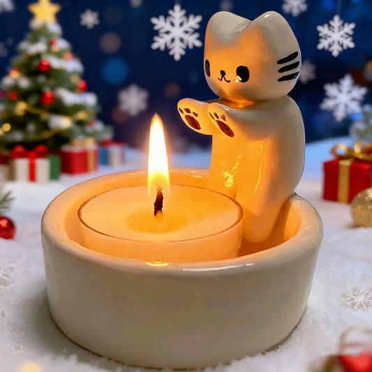Cute Kitten Candle Holder – Creative Cartoon Cat Aromatherapy Candlestick for Home Decoration & Gifts